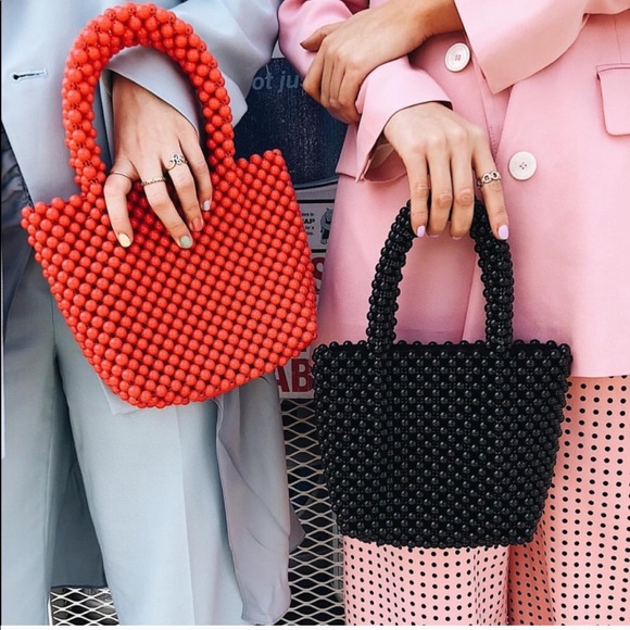 zara black beaded bag